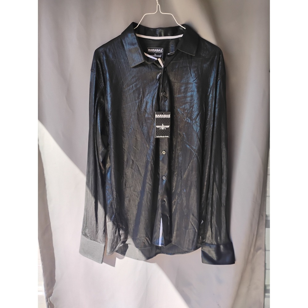 Barabas Mens Black Metallic Textured Slim Fit Long Sleeve Button Down S
 L NWT